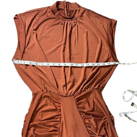 Revolve Krisa Dress Medium Mockneck Midi Slit on Leg Elegant Open Back Brown - Picture 13 of 13